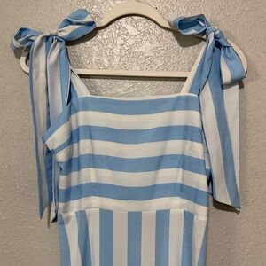 SHEIN Blue and White Striped Tie-Shoulder Sundress
